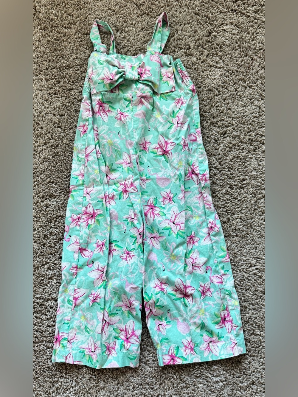 Crown & Ivy flamingo jumpsuit girl’s 5 EUC